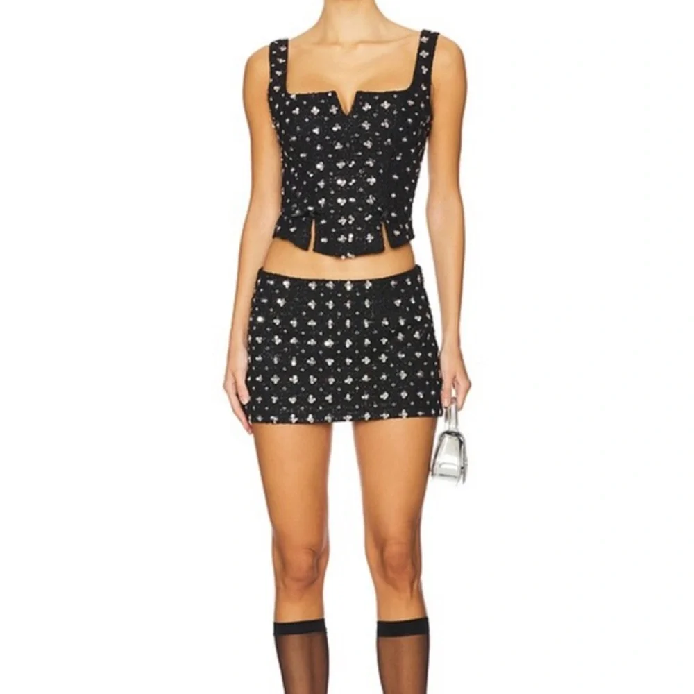 Guizio Top Arlo Embellished Tweed Lace-up Corset Sz S‎